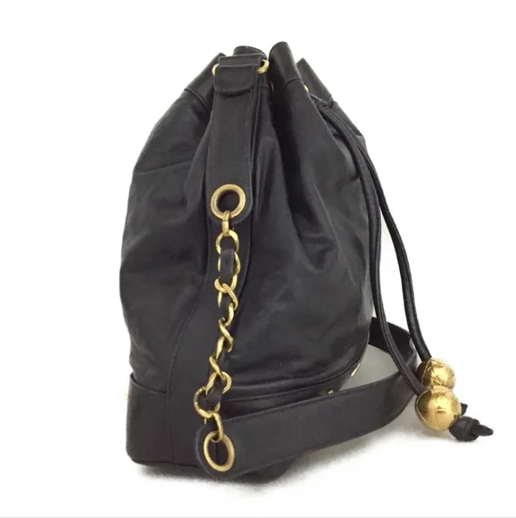 CHANEL Navy blue Triple Coco CC Logo Lambskin Drawstring Shoulder Bag - Picture 2 of 11